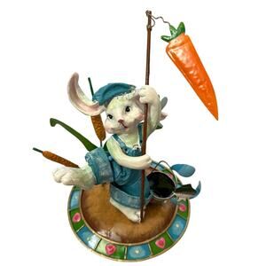 Vintage Garden Ridge Metal Fishing Easter Rabbit